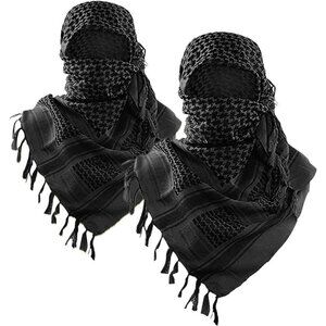 Men Black/2pack  Military Shemagh Tactical Desert 100% Cotton Kefiyeh Scarf Wrap